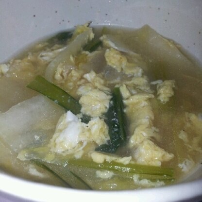 小松菜があったので今日はスープに(*^^*)
シンプルな味でほんわか気分になれました♪